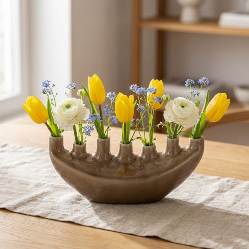 Decorative Vase Boat Ceramic Vase Brown 23×8.5cm H11cm | Floristik24.co.uk