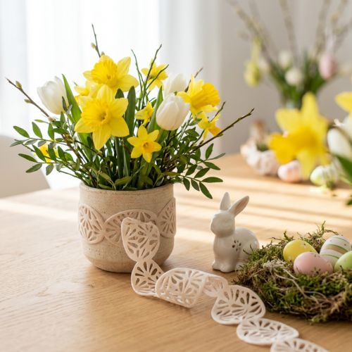 Velvet ribbon Easter eggs decorative ribbon Easter cream 40mm 5m | Floristik24.co.uk