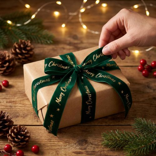 Gift ribbon, Christmas ribbon, velvet ribbon Green Merry Christmas 25mm 20m | Floristik24.co.uk