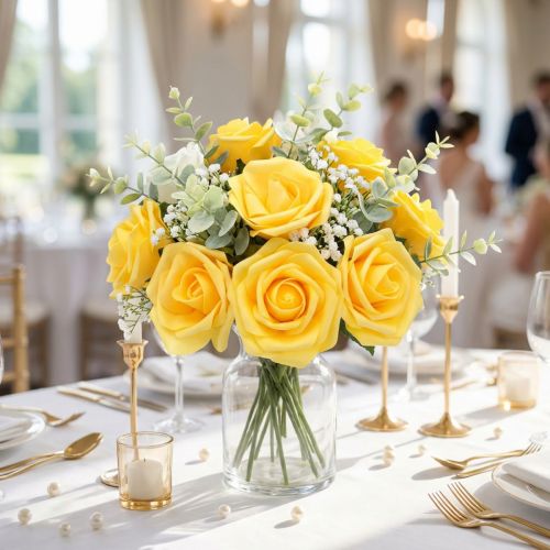 Foam Rose Ø6cm Yellow 27 pcs | Floristik24.co.uk