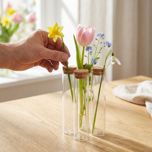 Test tube decorative vase with cork lid Ø4cm H18cm 6 pcs | Floristik24.co.uk