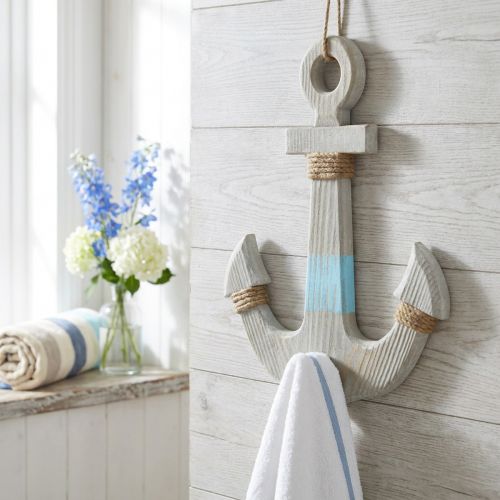 Anchor for hanging, maritime decoration hook, wooden bathroom decoration, vintage look H39cm | Floristik24.co.uk