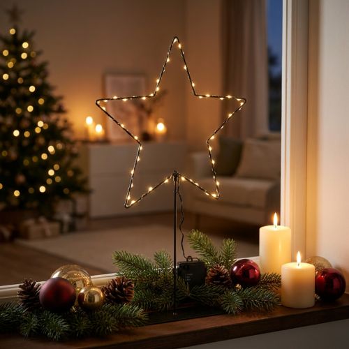 LED Star with Battery Box on Stand, Black, 46 cm for Indoor Decoration | Floristik24.co.uk