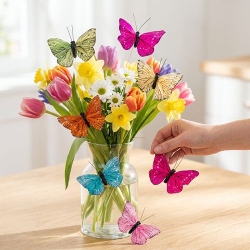 Decorative butterflies on wire for colorful table decorations, 7cm, 12 pieces | Floristik24.co.uk