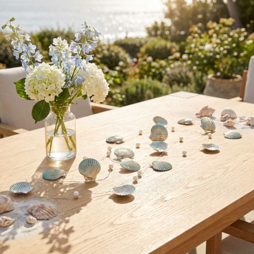 Shell garland with beads turquoise gold silver L112cm 3pcs | Floristik24.co.uk
