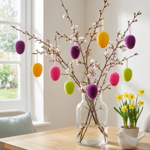 Easter Eggs for Hanging Flocked 4 Colors 9.5 cm 8 Pcs | Floristik24.co.uk