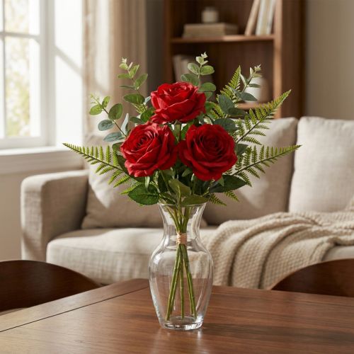 Artificial Decorative Roses Bright Red Ø4cm L45cm 3 pcs | Floristik24.co.uk
