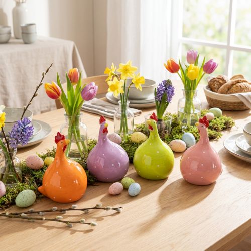 Ceramic chicken figurine for colorful Easter decorations in the living room and on tables, 10.5cm, 4 pieces | Floristik24.co.uk