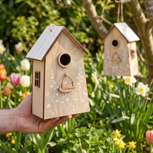 Decoration for hanging birdhouse white natural 14.5cm 2 pcs | Floristik24.co.uk