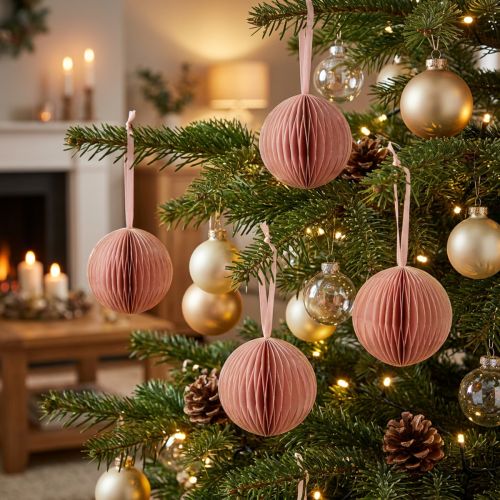 Honeycomb Christmas Balls, Apricot Pink, 7cm, 4 Pieces, Decoration | Floristik24.co.uk