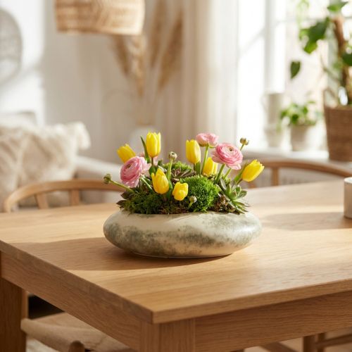 Decorative bowl oval flat ceramic bowl cream grey-green 19×14×5cm | Floristik24.co.uk