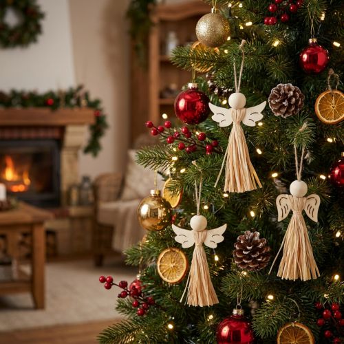 Christmas angel Christmas tree decoration angel raffia 11cm 12 pcs | Floristik24.co.uk