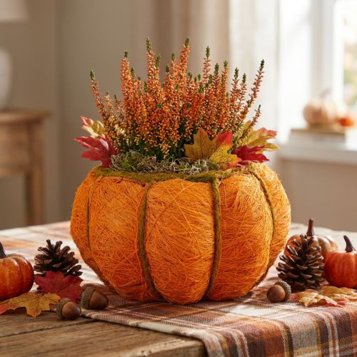 Plant pot pumpkin decoration orange/yellow-green sisal Ø21cm H12cm | Floristik24.co.uk