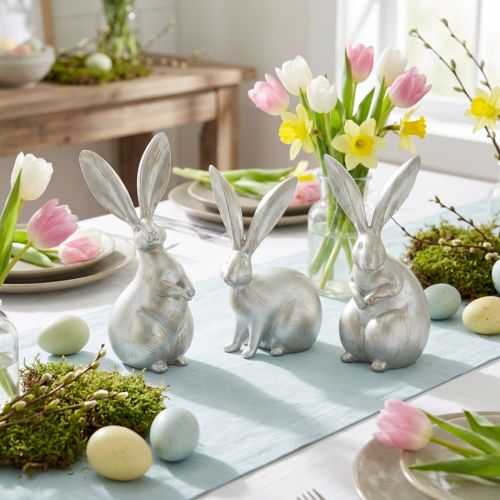 Product Decorative rabbits silver decorative figures Easter 17,5x20,5cm 3pcs