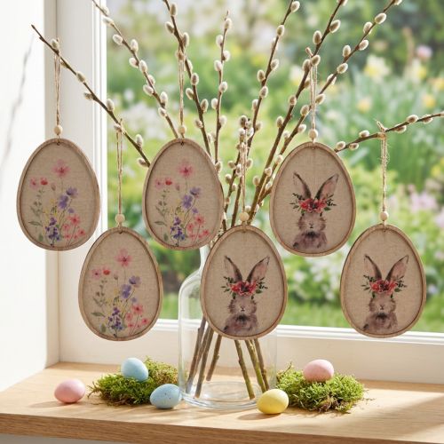 Flower picture rabbit in egg Easter eggs decoration wood 9.5×12cm 6 pcs | Floristik24.co.uk