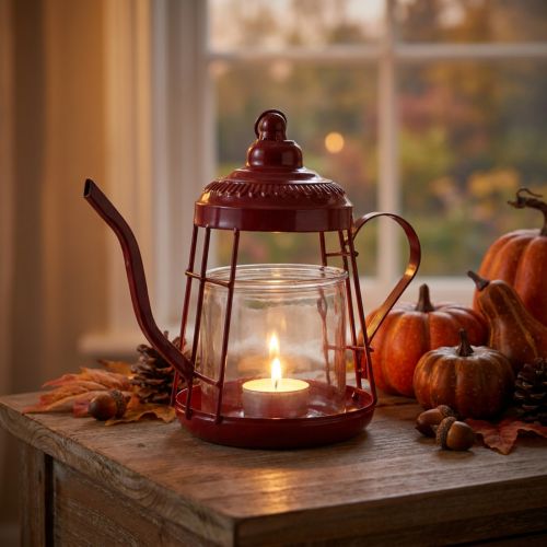 Tealight holder glass lantern teapot red Ø15cm H26cm | Floristik24.co.uk