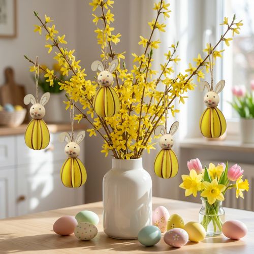 Easter decoration for hanging Easter bunnies wooden hanging decoration H9.5cm 8 pcs | Floristik24.co.uk