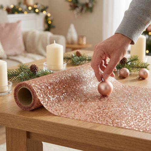 Table runner Christmas rose gold table ribbon 48×450cm | Floristik24.co.uk