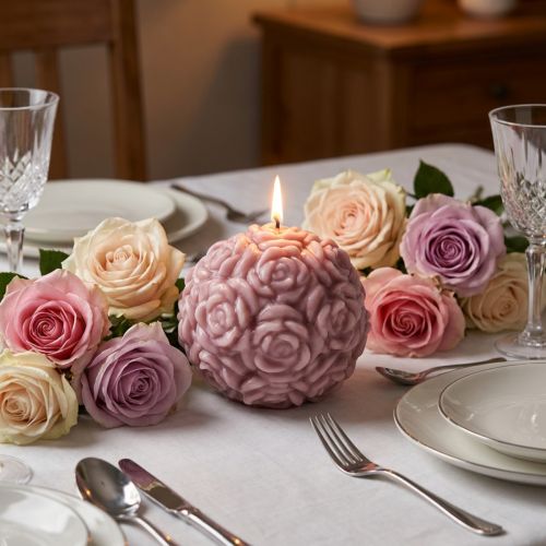 Ball candle with rose motif as romantic table decoration | Floristik24.co.uk