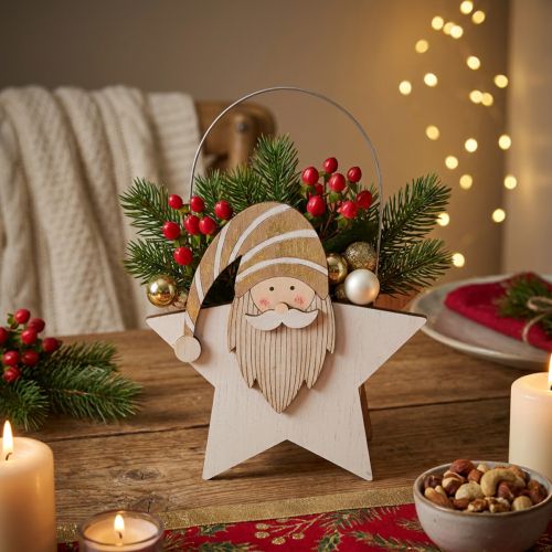 Wooden star gnome gold white table decoration 15.5×6×16.5cm | Floristik24.co.uk