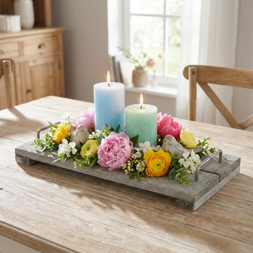 Table decoration, decorative tray in shabby chic style, tray with feet, wooden decoration 40cm | Floristik24.co.uk