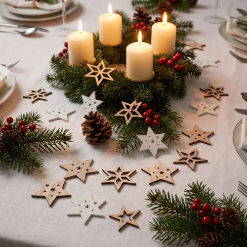 Christmas decoration wooden stars white/natural Ø4cm 72 pcs | Floristik24.co.uk