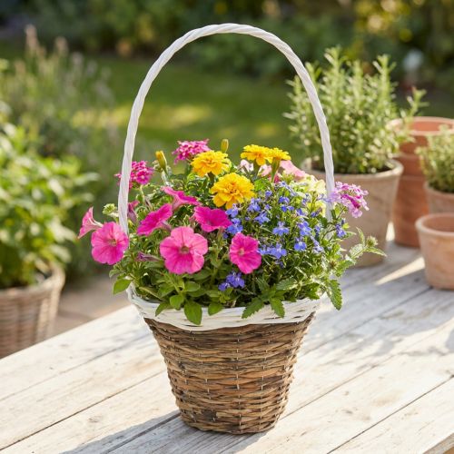 Handle basket, natural basket for planting, flower basket round natural, white H49cm Ø23.5cm | Floristik24.co.uk