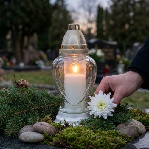 Product Grave light glass heart engraving grave lantern clear Ø11cm H26cm