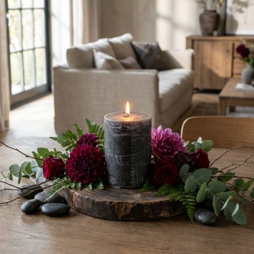 Solid coloured candles anthracite pillar candles 85×120mm 2pcs | Floristik24.co.uk
