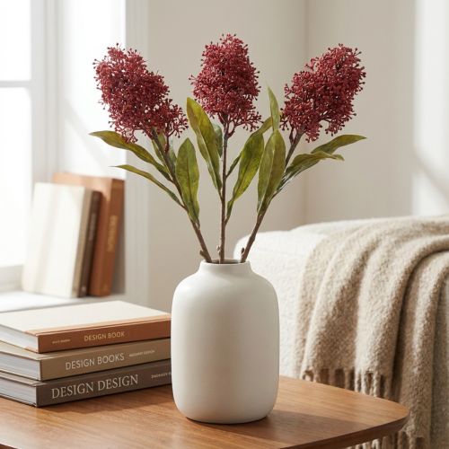 Skimmie Artificial Flowers Burgundy Skimmia Japonica Dry Look 59cm 3pcs | Floristik24.co.uk