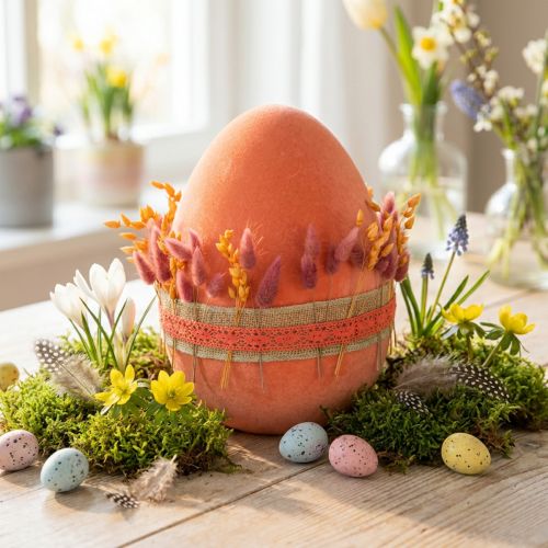 Easter egg decoration egg orange apricot plastic flocked 20cm | Floristik24.co.uk