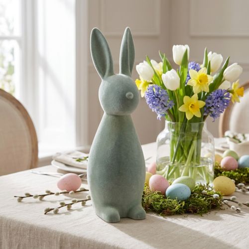 Decorative Easter Bunny, Flocked, Grey-Green, H47cm | Floristik24.co.uk