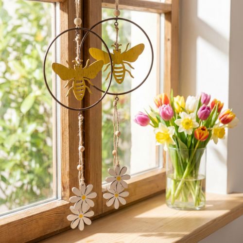 Bee deco ring metal wood window decoration Ø12cm 44cm 4pcs | Floristik24.co.uk