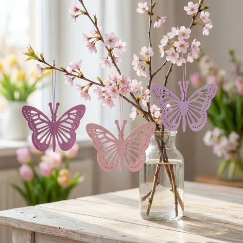 Deco butterflies deco hanger purple/pink/pink 12cm 12pcs | Floristik24.co.uk