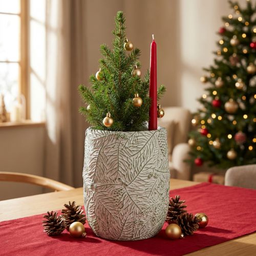Planter ceramic green white gray pine branches Ø12cm H17.5cm | Floristik24.co.uk