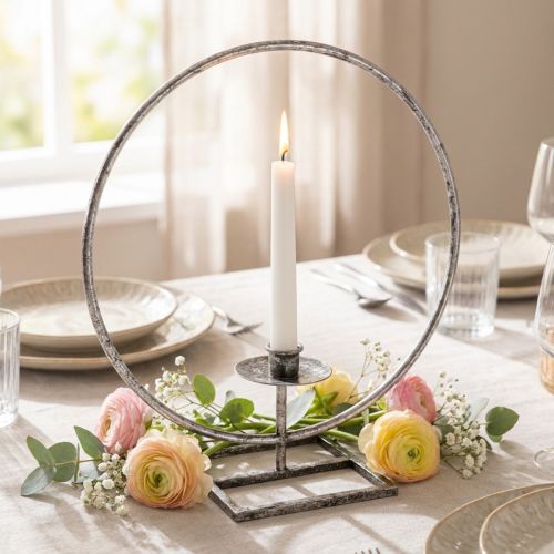 Decor ring metal candle holder silver shabby chic Ø32cm | Floristik24.co.uk