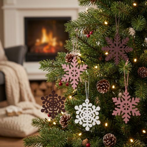 Christmas tree decoration snowflake pendant wood 8cm 36 pcs | Floristik24.co.uk
