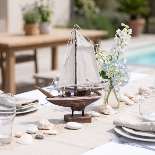 Sailboat decoration ship pinewood brown 22.5×4×29cm | Floristik24.co.uk