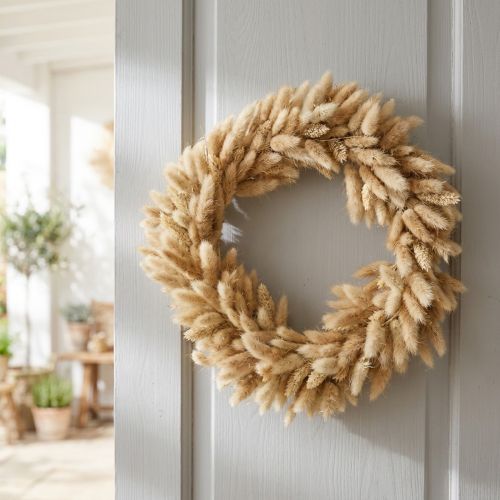 Door wreath, decorative wreath, dried flower wreath, velvet grass, Lagurus, boho style, natural decoration, Ø31cm | Floristik24.co.uk