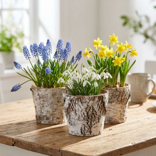 Birch pot small planter birch white Ø10cm H8.5cm 6 pcs | Floristik24.co.uk