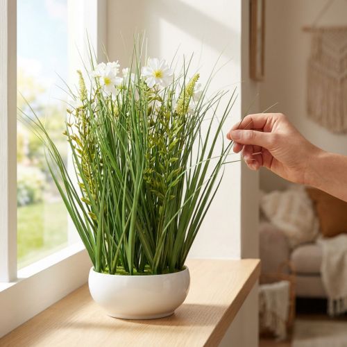 Decorative grass with Cosmea flowers in a bowl H45cm | Floristik24.co.uk