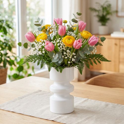 Metal flower vase in cream