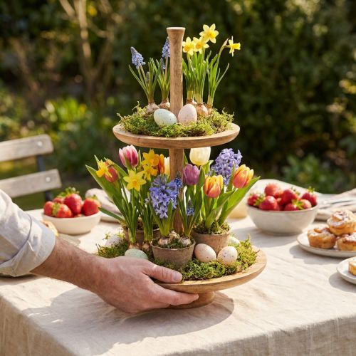 Product Etagere Wooden Decoration 2-tier Natural Round Ø31/20cm H45cm