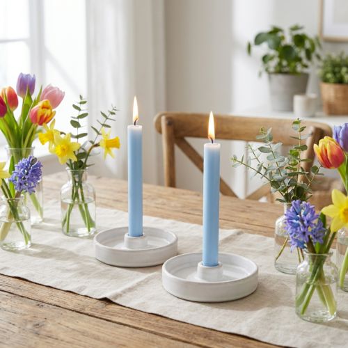 White Ceramic Candlestick for Taper Candles Ø13cm 2pcs | Floristik24.co.uk
