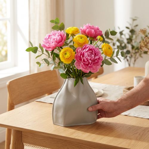 Decorative Vase Ceramic Gray Modern Ceramic Decoration 22×9×22.5cm | Floristik24.co.uk