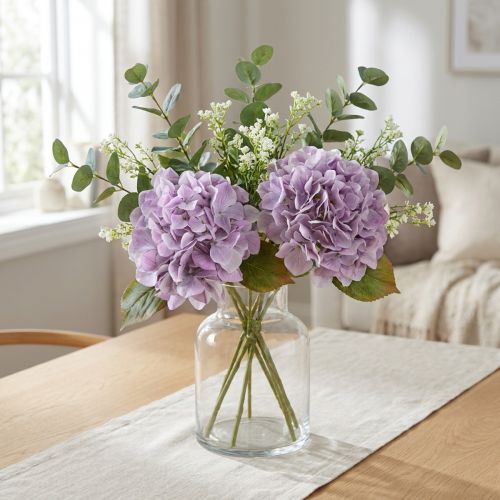 Decoration Hydrangeas Artificial Flowers Purple Blossom Ø18cm 69cm 2pcs | Floristik24.co.uk
