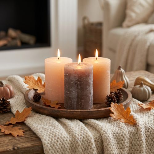 Rustic pillar candle set of 12 in brown tones, 70x100mm – Long burning time, marble look for decoration & ambience | Floristik24.co.uk