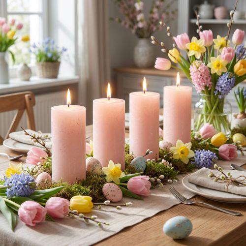 Pillar candles, solid colored light pink, 50x100mm, set of 4, Easter candles, table decoration | Floristik24.co.uk