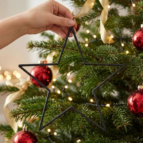 Large black glitter hanging stars, Ø24cm, Christmas and party decorations, set of 6 | Floristik24.co.uk