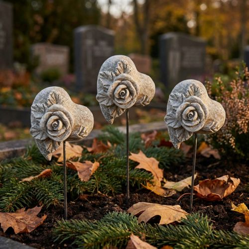 Product Grave marker heart memorial marker rose cast stone 5.5cm 6 pcs